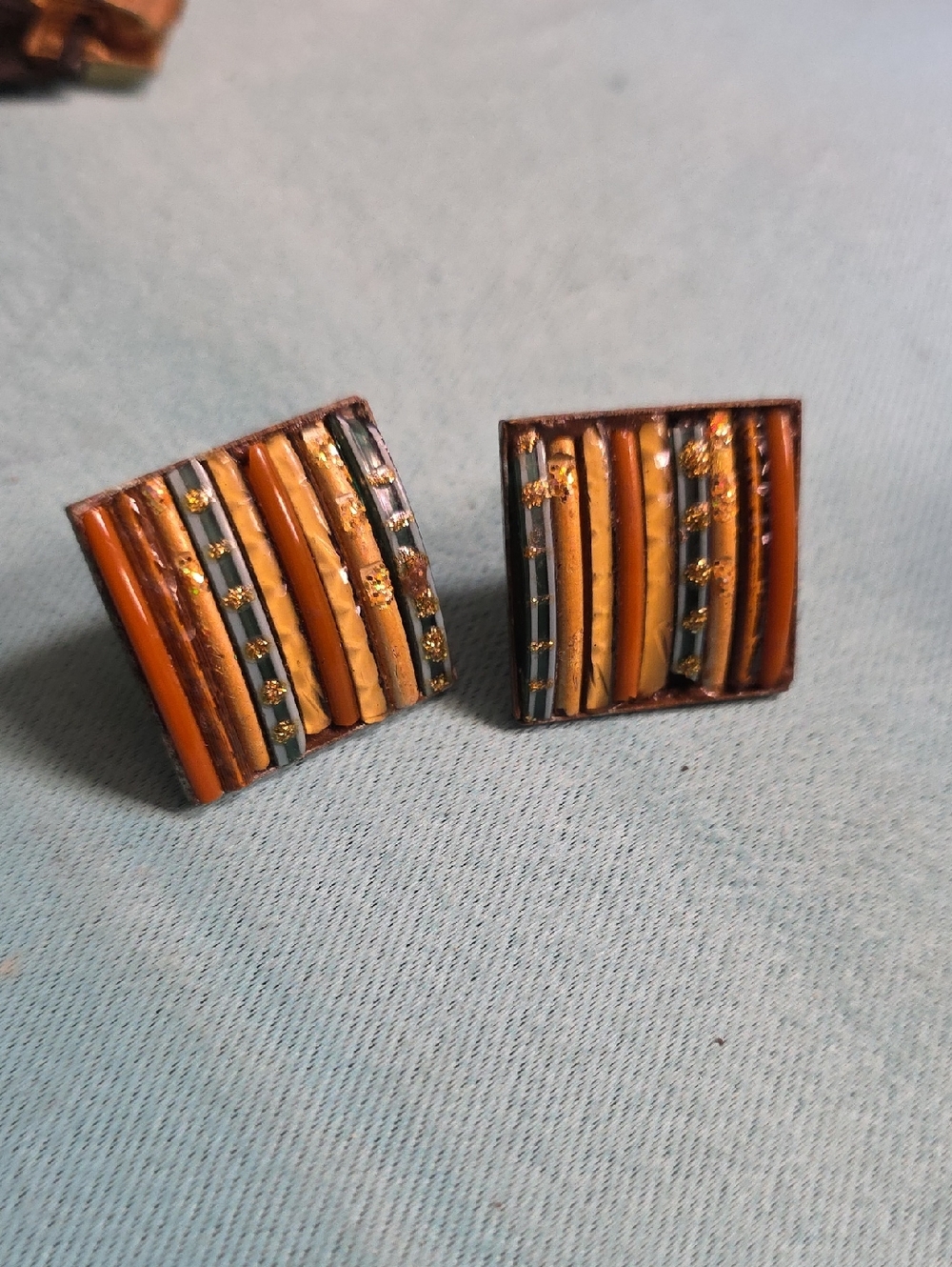 Square Striped Clip Ons Vintage